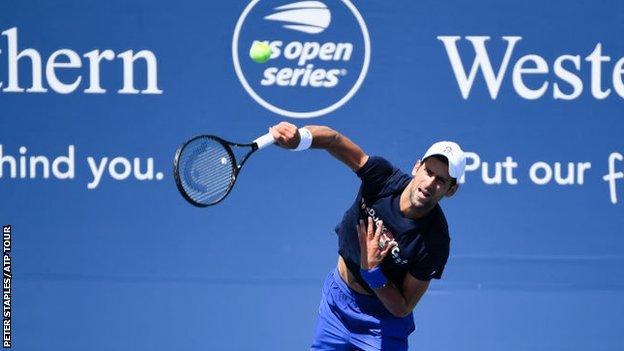 Novak Djokovic practising in New York for the Cincinnati Masters