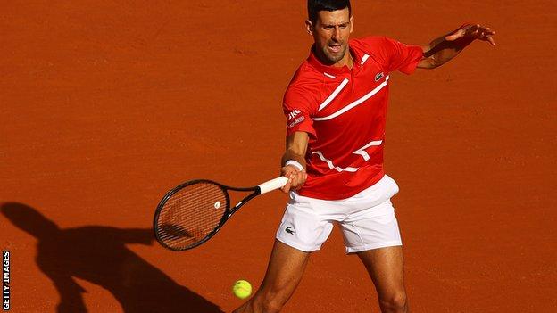 Novak Djokovic hits a forehand
