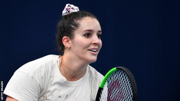 Laura Robson practising in April 2019