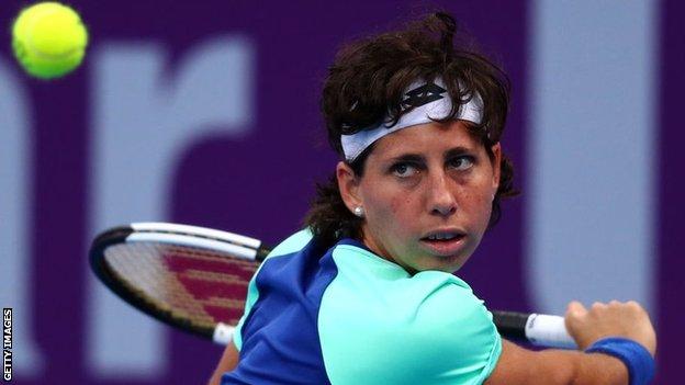 Carla Suarez Navarro playing at the Qatar Total Open in February 2020