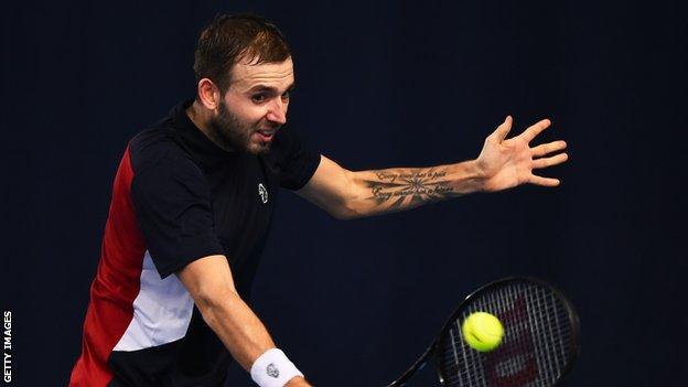 Dan EVans playing at the Battle of the Brits event