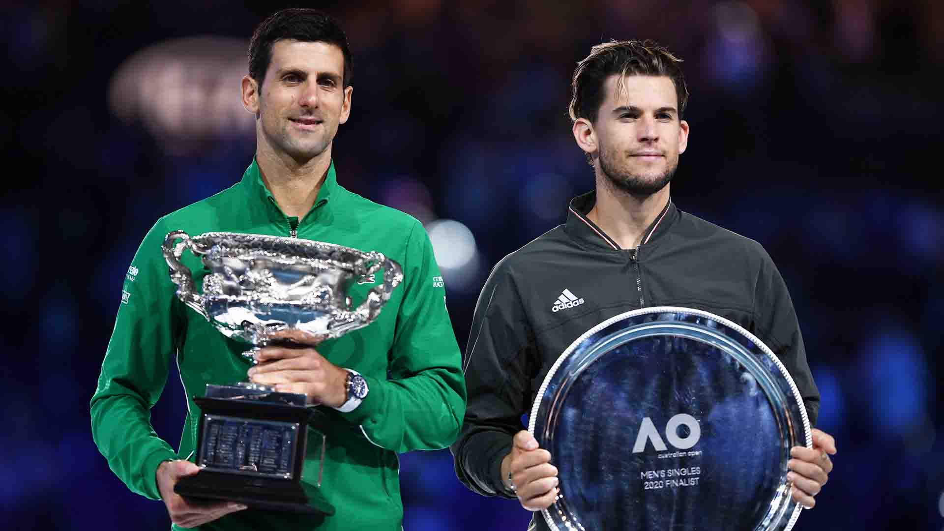<a href='https://www.atptour.com/en/players/novak-djokovic/d643/overview'>Novak Djokovic</a> defeated <a href='https://www.atptour.com/en/players/dominic-thiem/tb69/overview'>Dominic Thiem</a> in five sets to win the 2020 <a href='https://www.atptour.com/en/tournaments/australian-open/580/overview'>Australian Open</a> final.