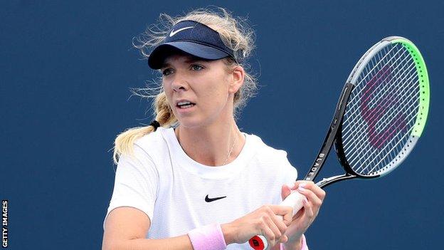 Katie Boulter playing at the Miami Open
