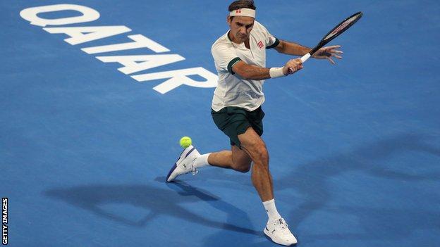 Roger Federer in action at Qatar Open