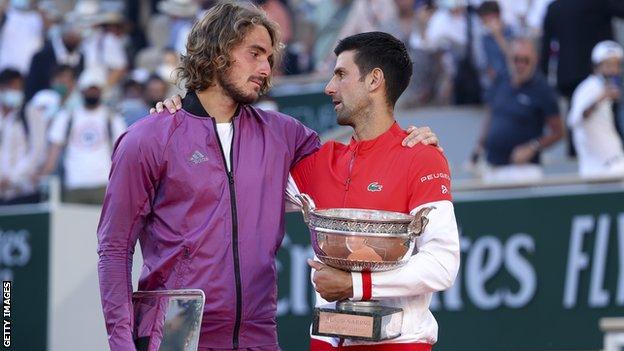 Stefanos Tsitsipas and Novak Djokovic