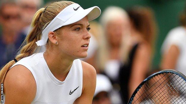 Katie Swan in action at Wimbledon