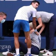 Novak Djokovic apologises after hitting line judge with ball at US Open